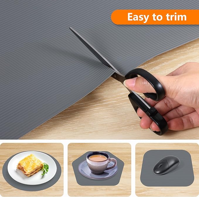 Shelf Liners for Kitchen Cabinets Drawer Liner Non Adhesive Cupboard Mat EVA Material Waterproof Refrigerator Mats Washable Fridge Liner for Cupboard and Desks Liner Gray 17.3 x 393.7 Inches