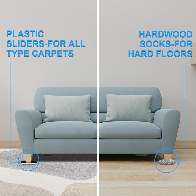 Furniture Sliders for Hardwood Floors: Multi-Surface 3-in-1 Furniture Movers Sliders - Moving Pads with 8PCS Carpet Sliders+4PCS Hard Floor Socks+1 Lifter - Protect Floor and Easily Move Furniture