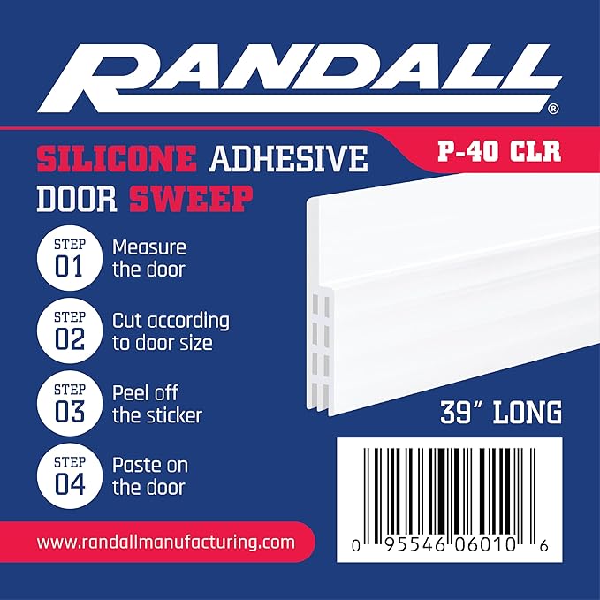 Adhesive Backed Door Draft Stopper – Silicone Under Door Sweep for Interior & Exterior Doors, Noise & Air Insulation, Self Stick Weather Stripping Door Seal, 2" W x 39" L (Clear) by Randall Mfg