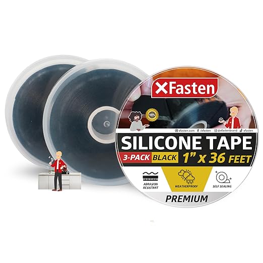 XFasten Self Fusing Silicone Tape Waterproof Black – 1" x 36 Feet (3-Pack 108ft), Self Amalgamating Tape, Silicone Rubber for Plumbing, Sealing Pipes, Hose Repair, Outdoor Coax and Electrical Cables