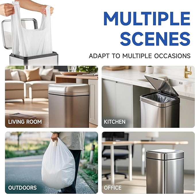 Small Trash Bags with Handles 8 Gallon 40 Count White - Ocean Plastic Upcycling - Plastic Garbage Bags, Can Bin & Waste Basket Liner for Kitchen, Bathroom, Office and Pets
