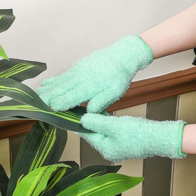 Patelai 3 Pairs Microfiber Plant Dusting Gloves Leaf Cleaning Gloves for Indoor Plants, Blinds, Furniture, House (Small,Green Yellow, Water Blue, Pink)
