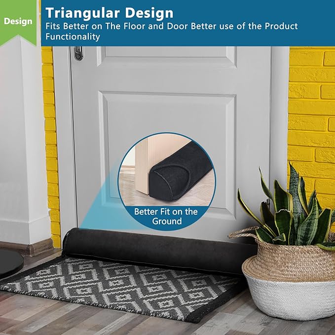 Anze Door Draft Stopper 32 inch Weighted Triangle Draft Stopper Door Air Noise Sound Blocker Warm in Winter and Cool in Summer, Black
