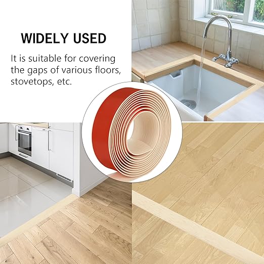 5Ft Floor Transition Strip Self Adhesive Vinyl Cover Floor Strip Flat Divider Transition Strip Wood Grain Design for Laminate Floor Gaps and Doorway Transitions (5Ft x 2 Inch, Beige)