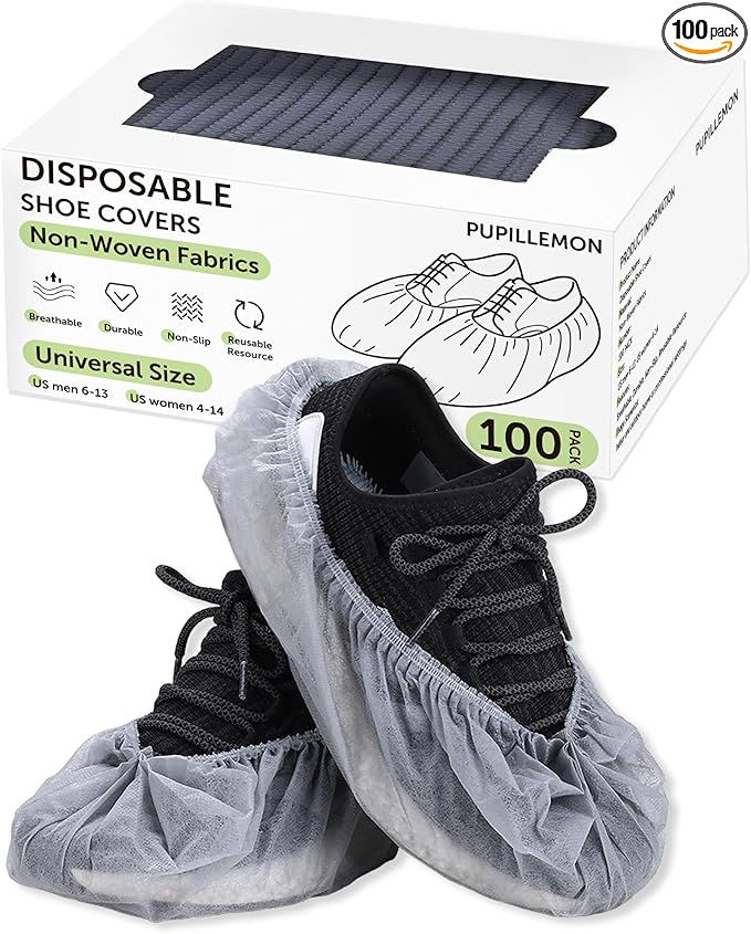 100Pcs(50 Pairs) Non-Woven Shoe Covers Disposable Non Slip for Indoors, Breathable | Durable | Boot Covers, Fits Up to Size 13 US Men (Gray)