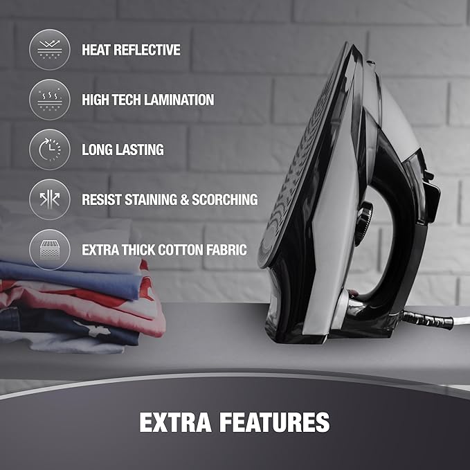 Extra Thick Ironing Board Covers with Pad Standard Size 15x54, Heat Reflective Full Scorch Resistant Padding, Snug Fit Non-Slip Nose Pocket Fastener Straps Elastic Edges, Gray