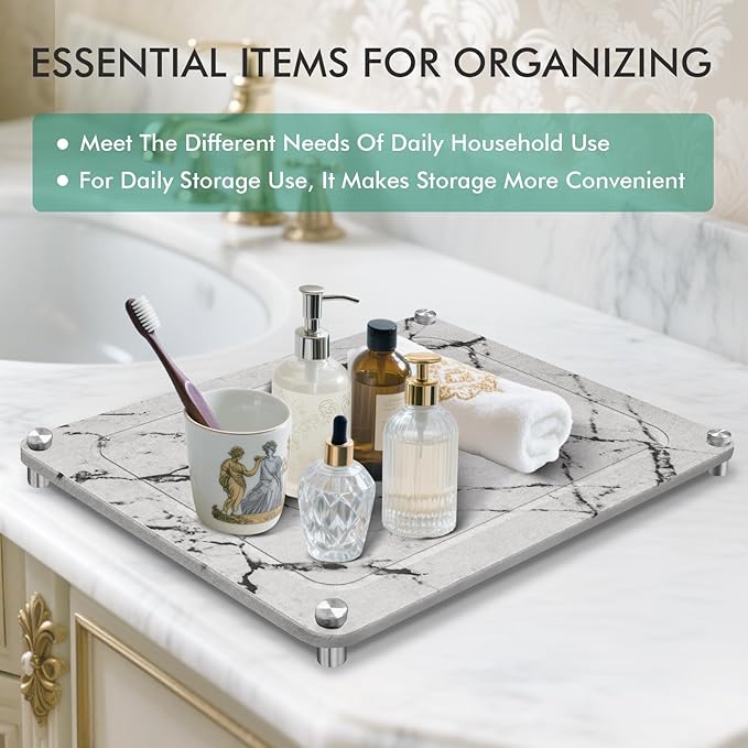 Stone Drying Mat For Kitchen Counter Superb Absorbent Diatomaceous Earth Mats with Non-Slip Feet Quick Dry Stone Dish Drying Pad Dish Pad Multi-Purpose(Marble-LightGray, 15.7" x 11.8")