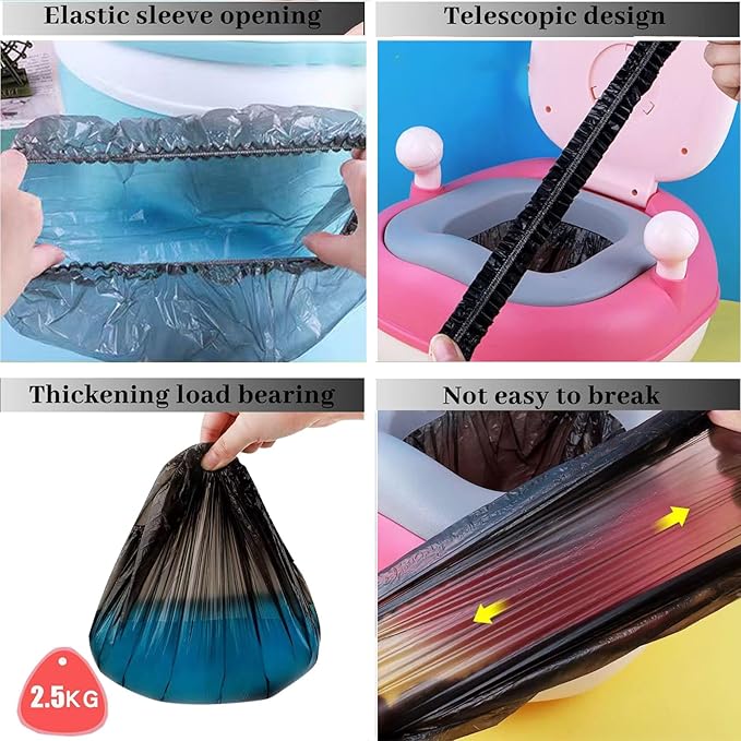Potty Chair Liners with Elastic, Portable Potty Training Bags, Potty Refill Liners Disposable for Toddlers Kids and Baby,Toilet Seat Cover,17x8Inches,Black