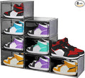 Large Shoe Boxes Clear Plastic Stackable, 8 Pack Drop Side Shoe Storage Boxes with Magnetic Door, Shoe Storage Organizer Sneaker Storage Display Fit up to US Size 13 Black