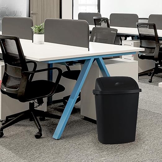 10 Gallon Black Swing Top Trash Cans, Pack of 4 Plastic Waste Bin for Kitchen Office