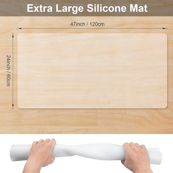 Food Grade Silicone Table Protector Mat 47x24 Inch, Heat Resistant Desk Pad for Baking/Painting/Resin/Welding, Non-Slip Waterproof Surface Easy Clean (3 Colors) (White Translucent)