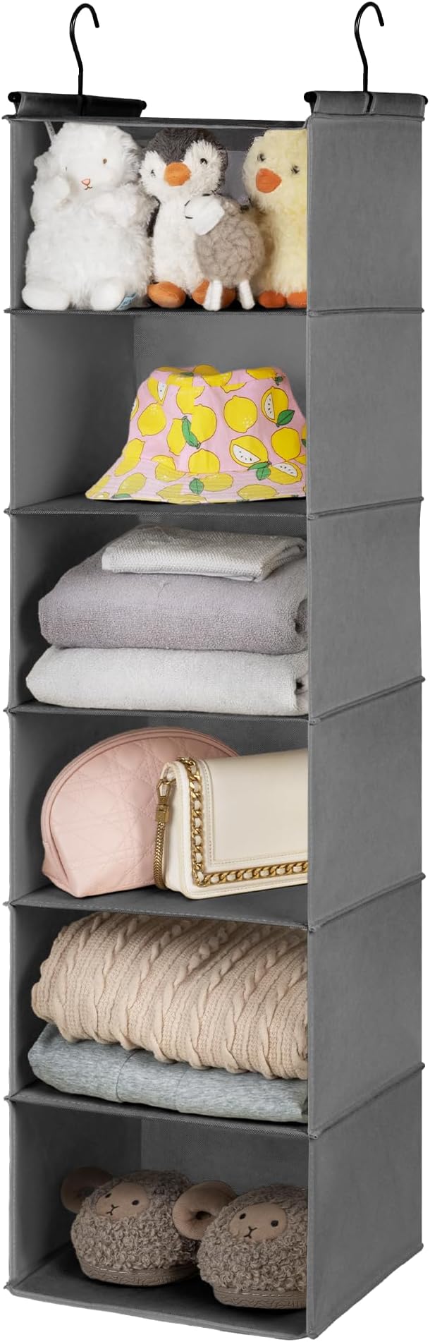 GRANNY SAYS 6 Shelf Hanging Closet Organizers and Storage, Collapsible Closet Hanging Organizer with 2 Sturdy Hooks, Large Hanging Shelves for Closet, Bedroom, Dark Gray