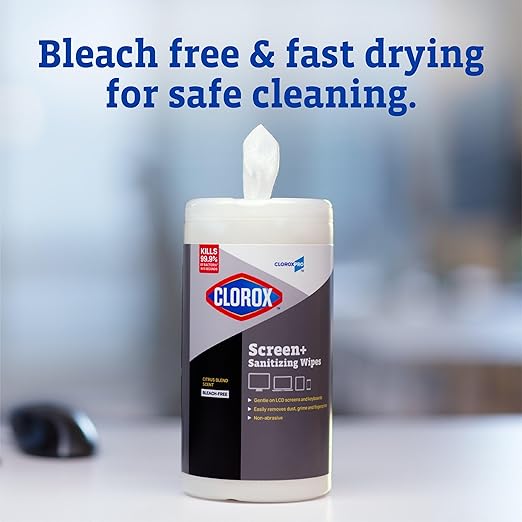 CloroxPro Clorox Screen+ Sanitizing Wipes, Bleach Free Cleaning Wipes, Citrus Blend Scent, 75 Count, Pack of 6