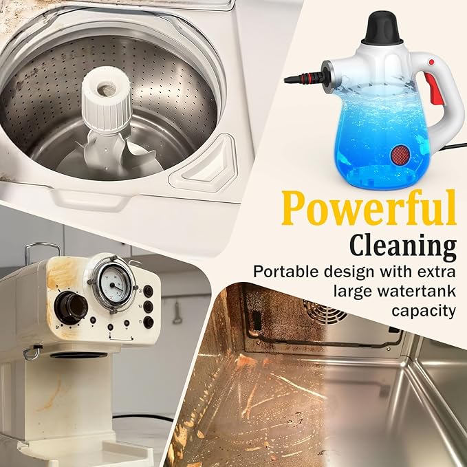 Pressurized Handheld Steam Cleaner with Steam Lock Button & 16 PCS Accessories, Portable Natural Steamer for Deep Cleaning Grout, Tile, Windows, Bathrooms, Kitchens, Car, Fabric for Home Use