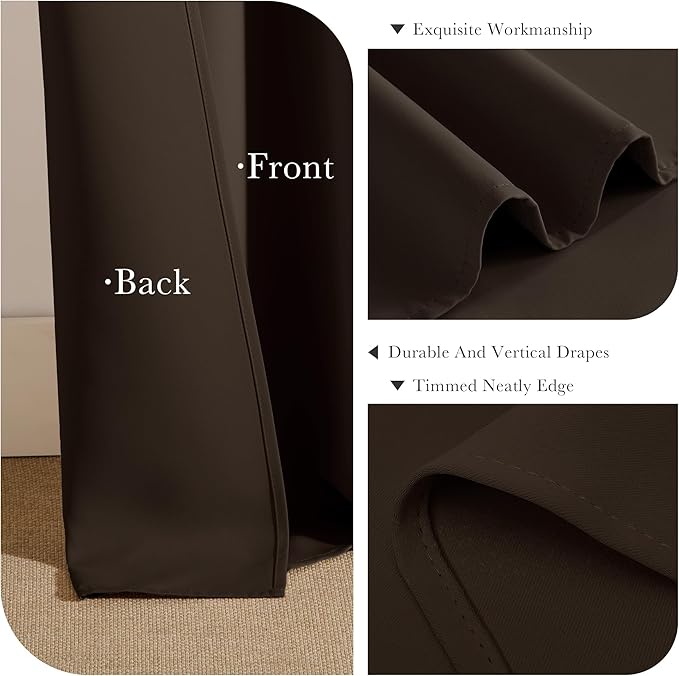 PONY DANCE Blackout Curtain Panels - Window Treatments Room Darkening Thermal Insulated Drapery with Grommets for Living Room Bedroom, W 42 x L 72 inches, Chocolate Brown, 2 Pieces
