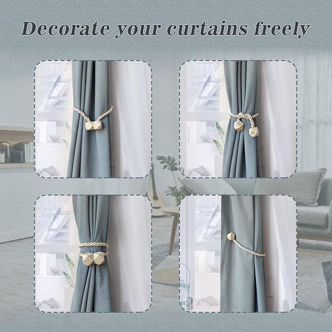 Hion Magnetic Curtain Tiebacks Beige 2pcs, Curtain Tiebacks Buckles Holdbacks Holders Hooks Clip for Home Bedroom Office Decorative Curtain
