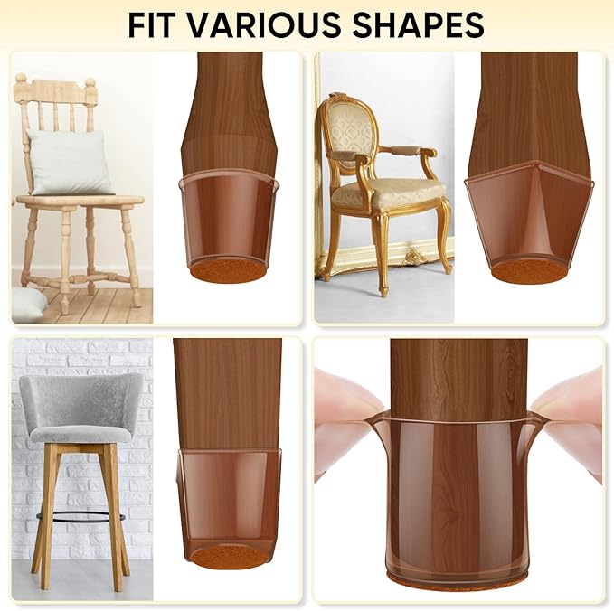BALEINE 32 Pack Silicone Chair Leg Floor Protectors, Stool Leg Protectors Cap, Non-Slip Chair Leg Caps for Hardwood Floors (Brown, X-Large, 32 Pack)