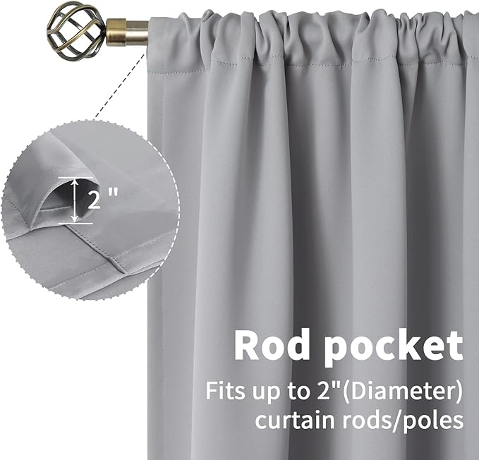 BGment Light Grey Blackout Curtains 48 Inch Length for Bedroom - Short Thermal Insulated Window Drapes with Rod Pocket Room Darkening Privacy for Kitchen Living Room, 42 x 48 Inch, 2 Panels