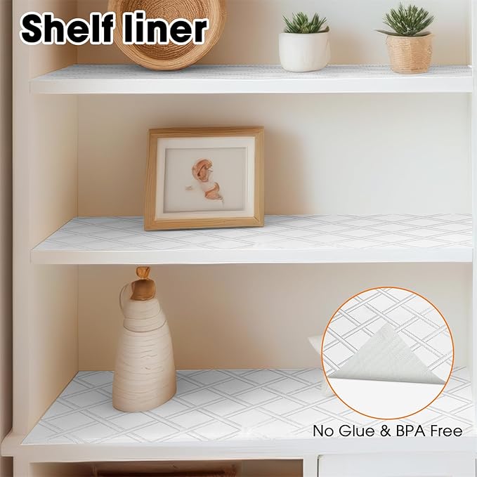 Drawer and Shelf Liners for Kitchen Cabinets Non-Adhesive Cabinet Liners Strong Grip Non Slip Waterproof Contact Paper for Cabinets and Drawers Shelves Cupboard,Silver Geometric,12IN X 20FT