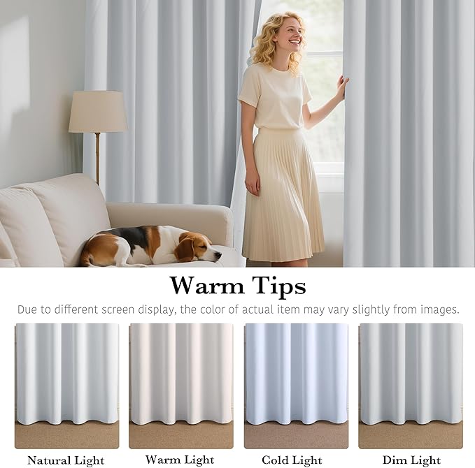 RYB HOME White Blackout Curtains for Bedroom, 100% Blackout Thermal Insulated Noise Reducing Curtains for Living Room Nursery, 34 inches Wide by 63 inches Long, 2 Panels Set