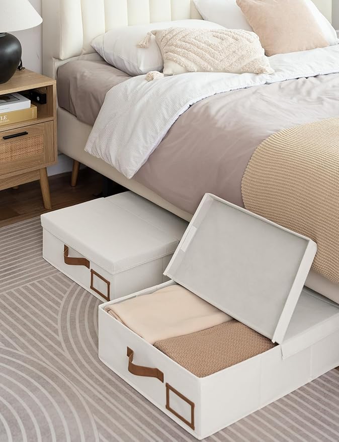 StorageWorks 2-Pack Large Under Bed Storage Bins with Lids, Underbed Storage Containers with Handles and Label Holder, Closet Organizer for Clothes, Blankets, Sweater