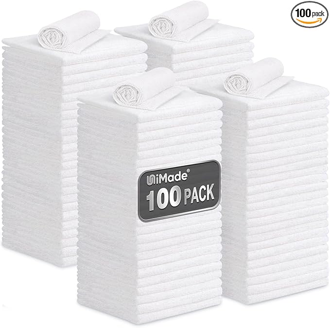 Shop Towels, 100 Pack Commercial Grade Work Rags Microfiber Towels for Cars Cleaning Rags Bulk Detailing Cloth for Automotive Bar Mechanic Restaurant Garage Housekeeping, 11.5"x 11.5", White