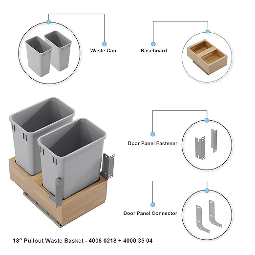 Dowell B18/B21 Wood Base Wastebasket Pullout with Two 35Qt Plastic Bins (4008 0218 35 * 2)