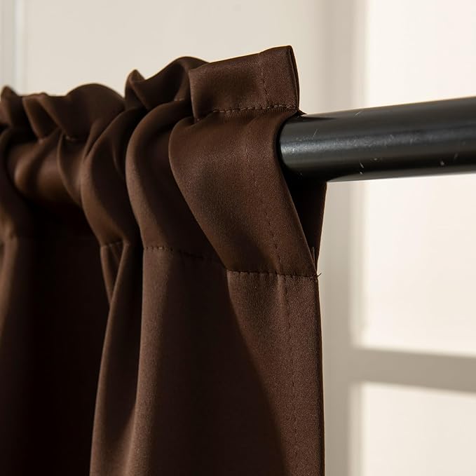 Pickluc Cafe Curtain (Half Window Curtain) 24 Inches Length, Rod Pocket Kitchen Curtain, Short Blackout Curtain for Small Window, 30" Wide and 24" Long, 2 Panels, Chocolate Brown