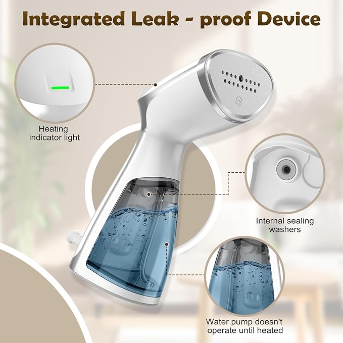 Portable Steamer for Clothes, 20s Fast-Heat Handheld Garment Steamer with Leak-Proof Tech, Large-Capacity Iron for Travel, Home & Dorm