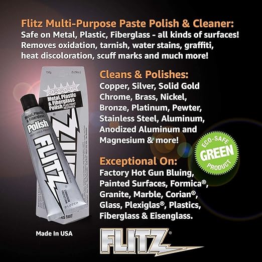 Flitz Multi-Purpose Metal Polish Paste - 5.29oz Tube of USA-Made Chrome Polish - Works on Stainless Steel, Aluminum, Plastic, Jewelry and Cars - Non-Abrasive Cleaner & Rust Remover (3 Pack)