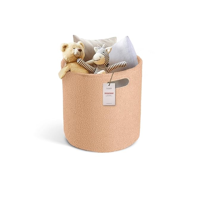 PUTSKA Basket –Round Storage for Clothes – Soft Baby Girl Basket for Nursery, Kids Room, Bedroom, Living Room –Large, Brown