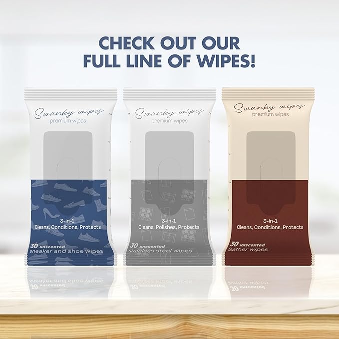 Swanky Shoe Cleaner Wipes - Leather and Sneaker Cleaner, Removes Dirt, Grime and Stains, Quick & Easy Shoe Sole and Boot Cleaning Wipes, Essential Shoe Cleaning Supplies - Soft Wipes, 60 Count
