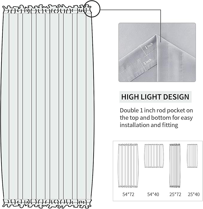 DWCN French Door Curtains – Rod Pocket Thermal Blackout Curtain for Doors with Glass Window, Kitchen and Patio Doors for Privacy, 25 X 40 Inches Long, 1 Curtain Panel with Tieback,Silver Grey