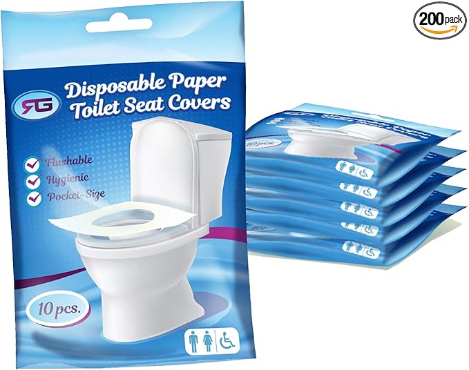 Rockland Guard Toilet Seat Cover - Flushable & Disposable Toilet Seat Cover for Bathroom - Road Trip Accessories & Travel Essentials for Kids & Adults - 20 Resealable Packs with 10 Sheets - 200-Count