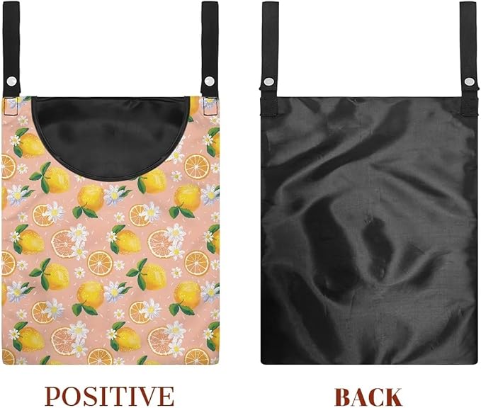 Lemon Print Clothespin Holder with Hanger Hook - Space-Saving Indoor and Outdoor Clothespin Organizer