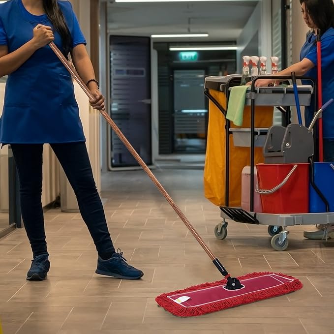 Matthew Cleaning 24'' Industrial Strength Cotton Dust Mop Refill Washable Replacement Heads for Residential & Commercial Use Fit Standard Dust Mop Frames, Hardwood,Concrete Floors Red 6 Pack