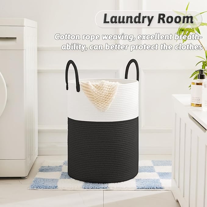 Laundry Basket,Woven Cotton Rope Laundry Hamper,100L for Decorative Storage of Dirty Clothes,Toys and Blankets in Bathroom,Baby Room and Living Room