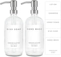 Emerson Essentials Soap Dispenser for Kitchen, Dish Dispenser for Kitchen, Bathroom Hands Set, Glass Bottles with Pump and Labels - 16 Oz, 2 Pack