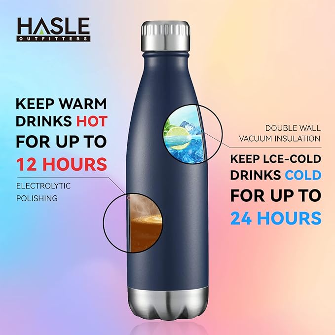 HASLE OUTFITTERS 17oz Stainless Steel Water Bottles Bulk, Vacuum Insulated Water Bottles Double Walled Powder Coated Reusable Metal Sports Water Bottles Keep Drinks Hot and Cold, Navy, 4Packs