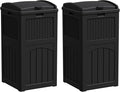 Greesum 33 Gallon Outdoor Trash Can with Lid (2-Pack), Heavy Duty Resin Garbage Bin, Waterproof & UV Resistant for Patio, Garden, Deck, Yard, Dark Black