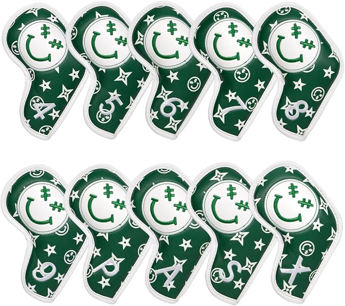 Barudan Golf Iron Head Covers, Golf Headocver for Iron Clubs, Golf Iron Covers Headcovers Set 10pcs #4-9 Aw, PW, SW, Xw fits for All Brand, Color Green, Golf Gifts for Men/Women Golfers