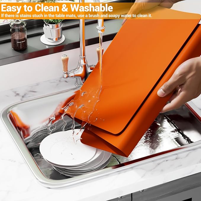 Quality Silicone Table Mat 47x24 Inch - High Heat Resistant (Lab Tested 482°F), Non-Slip Oil-Resistant Surface for Baking & DIY | Waterproof & Easy Clean (Orange)