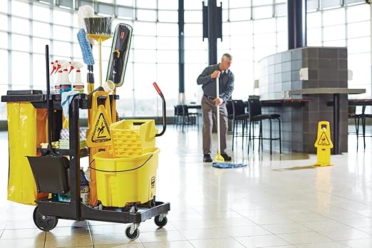 Rubbermaid Commercial Products WaveBrake 35 Qt. Side-Press Mop Bucket and Wringer Combo on Wheels Yellow for Professional/Industrial/Business Heavy-Duty Floor Cleaning/Mopping