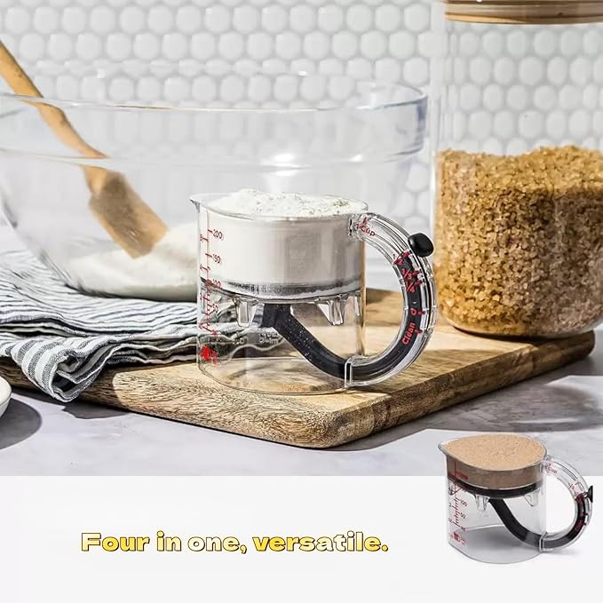 All in One Adjustable Measuring Cup, Push Up Measuring Cup Solid and Liquid, Space Saving, Easy to Clean, Multifunctional Kitchen Measuring Cups for Preparation, Baking, and Cooking (2)