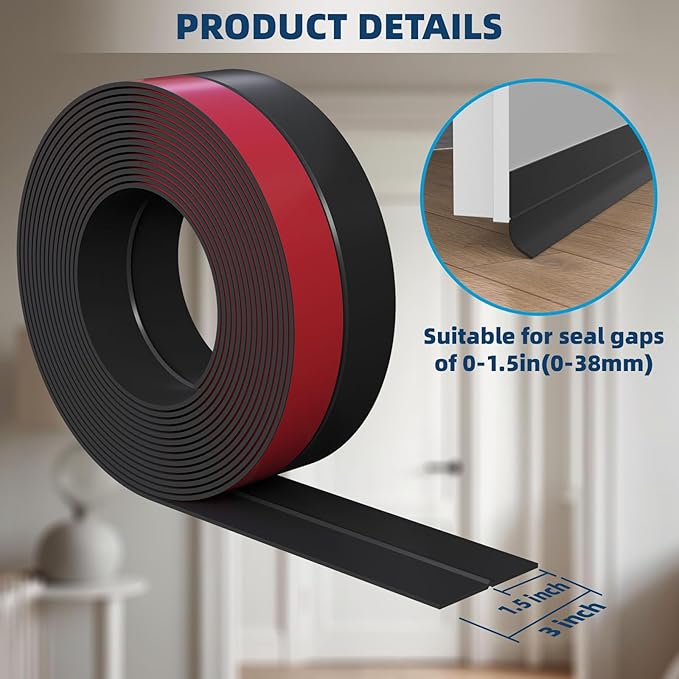 Heavy-Duty 10 ft x 3 in Weather Stripping, Extra Thick 2mm Door Draft Stopper Silicone Seal Strip for House and Glass Shower Doors for Collision and Side Gaps of Door and Windows, Black
