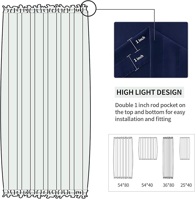 DWCN French Door Curtains – Rod Pocket Thermal Blackout Curtain for Doors with Glass Window, Kitchen and Patio Doors for Privacy, 36 X 80 Inches Long, 1 Curtain Panel with Tieback, Navy Blue