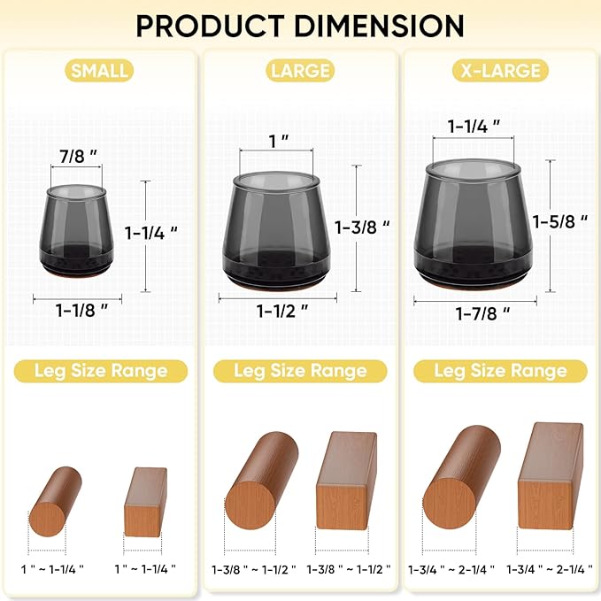 BALEINE 32 Pack Silicone Chair Leg Floor Protectors, Stool Leg Protectors Cap, Non-Slip Chair Leg Caps for Hardwood Floors (Black & Small, 32 Pack, XL)