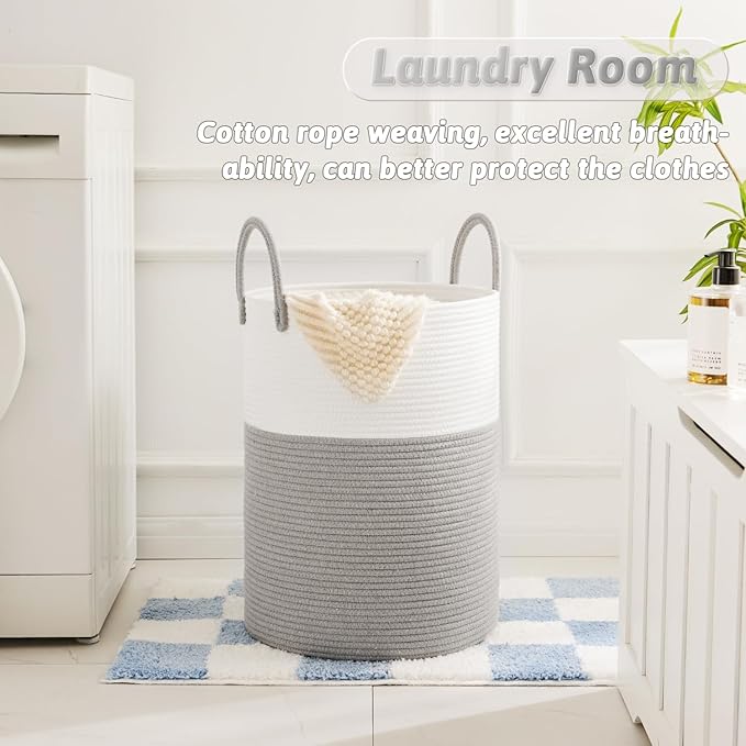 Laundry Basket,Woven Cotton Rope Laundry Hamper,40L for Decorative Storage of Dirty Clothes,Toys and Blankets in Bathroom,Baby Room and Living Room