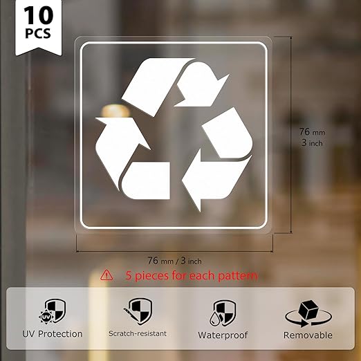 10 Pack Recycle and Trash Clear Stickers 3×3 Inches Vinyl Transparent Weatherproof Self Adhesive Waste Sign for Bins Home Business