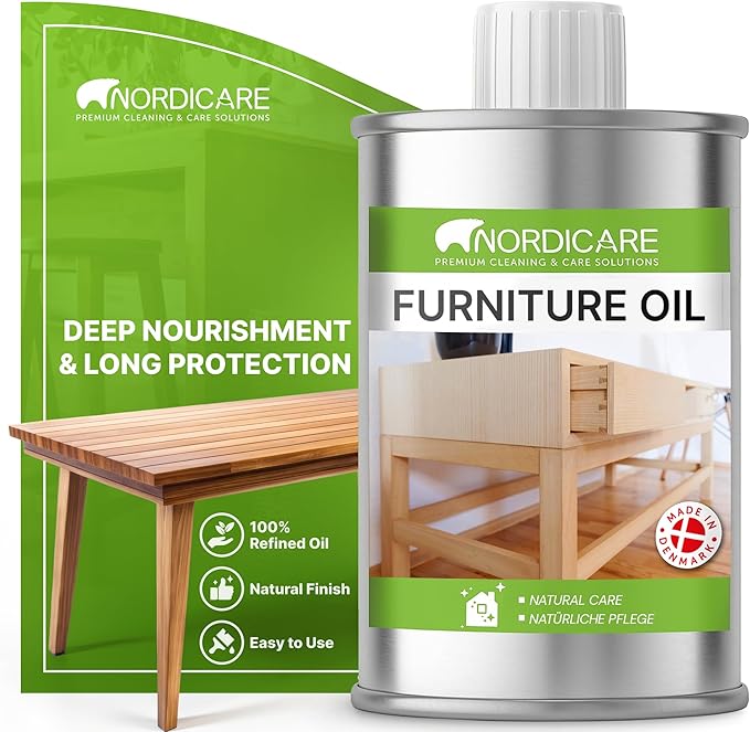 Nordicare Wood Oil Colorless - Premium Walnut Oil, Teak Oil, Wood Oil Furniture for Oak, Beech, Teak, Walnut, Pine, Larch - Natural Furniture Wood Oil - Made in Denmark - for Indoor Use (34 oz)